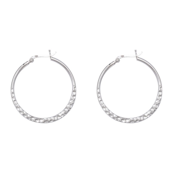 Sterling Silver 1.25" Dia. Hammered Hoop Earrings - Picture 2 of 3